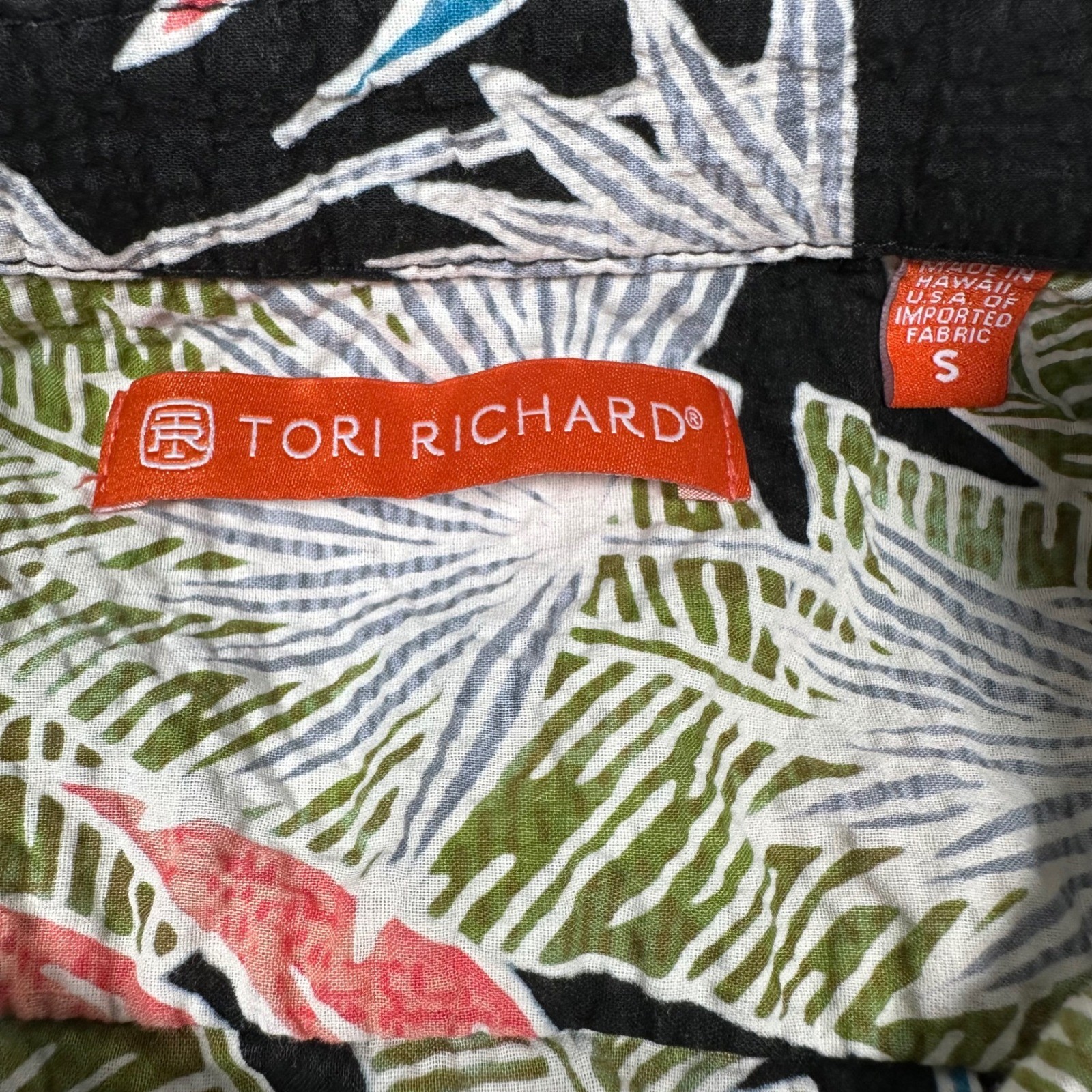 Tori Richard Shirt Mens Small Black Cotton Pucker Lawn Seersucker-Like Tropical