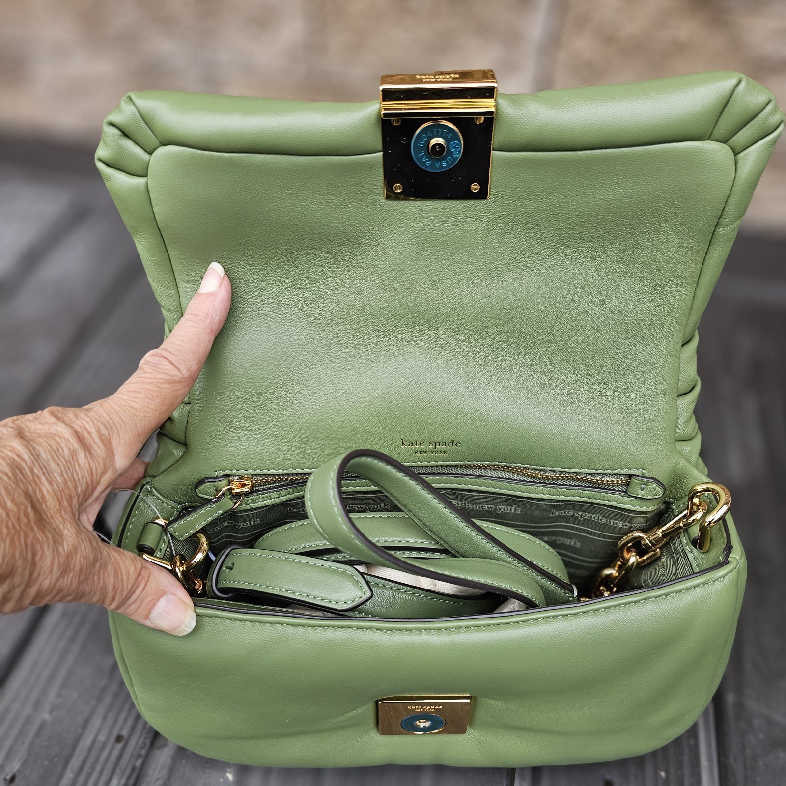 kate spade- Dakota- Puffy Leather Convertible Crossbody- Cedar Stand- NWT- $448