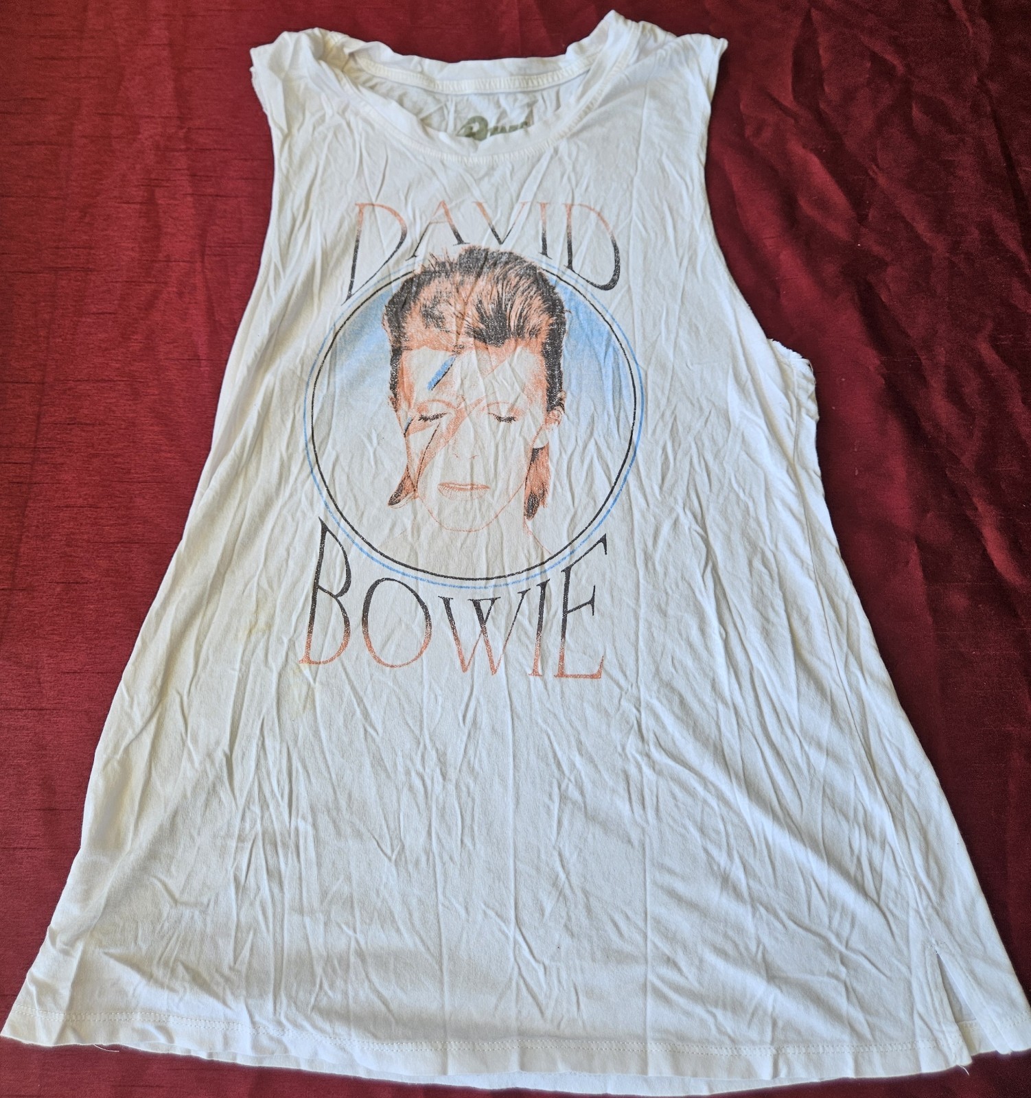 DAVID BOWIE White GRAPHIC PRINT XL TANK TOP Vintage Rock & Roll Deep Arms RARE👨