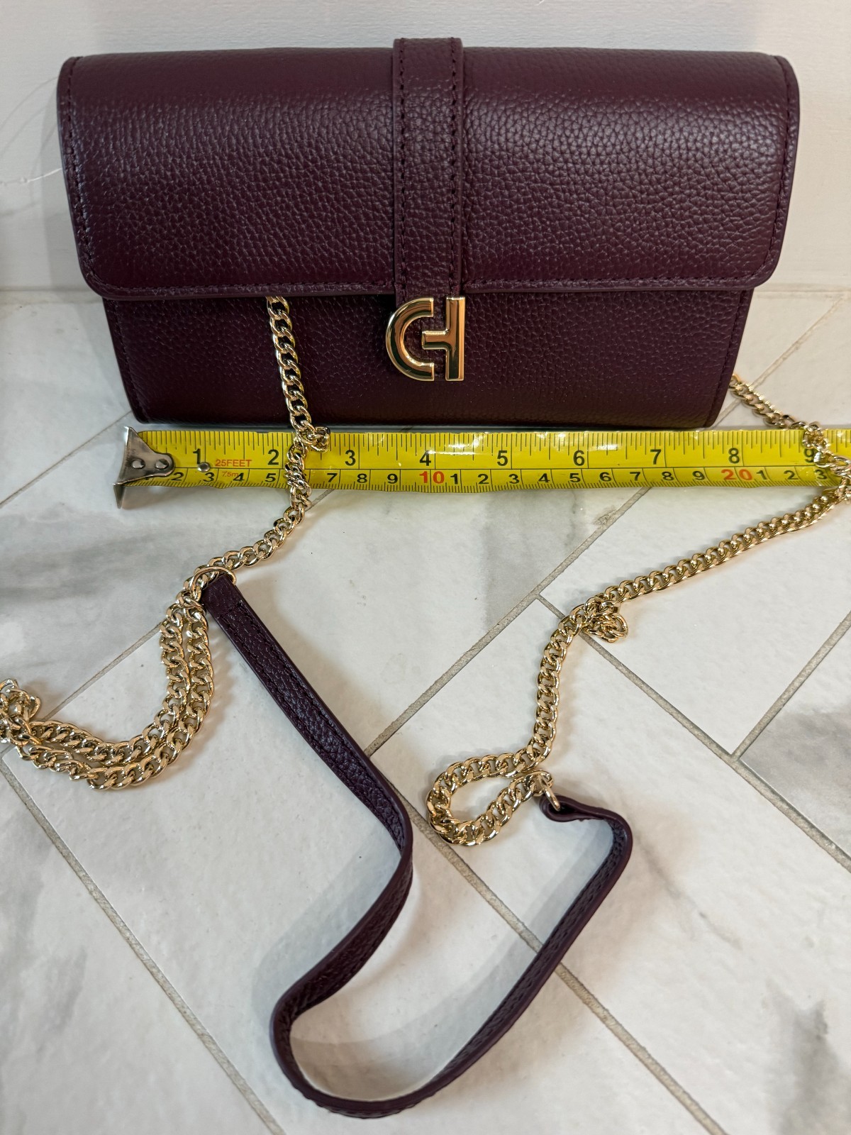NWT COLE HAAN Collection “Black Garnet” Leather Wallet On A Chain Crossbody Bag
