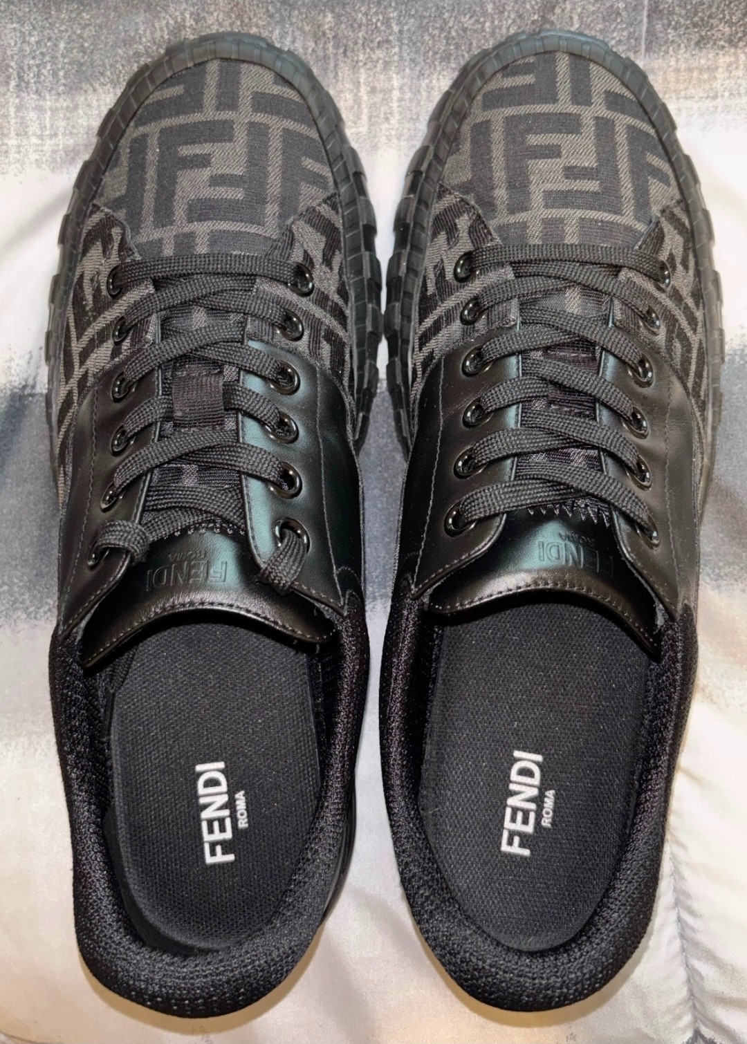 FENDI Roma Sneakers US Size 9 Men’s Black Logo Shoes 7E 1415, italy