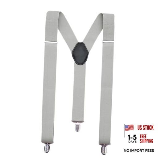 Suspenders for Men Heavy Duty Tuxedo Dress Pants 1.4 inch Solid Silver Gray
