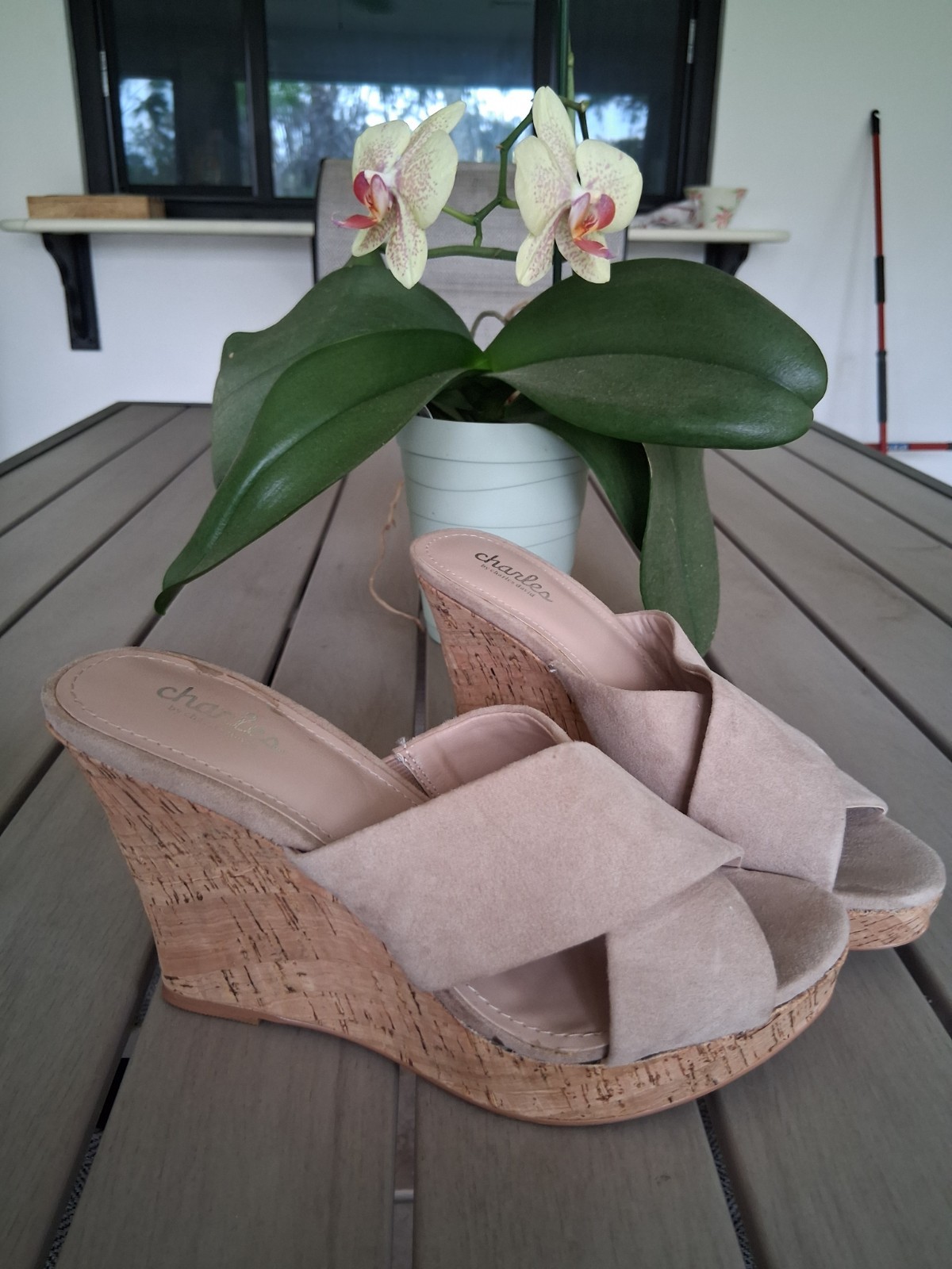 Charles by Charles David Beige Suede Cork Wedge Mule Sandals Women’s 8M SB6