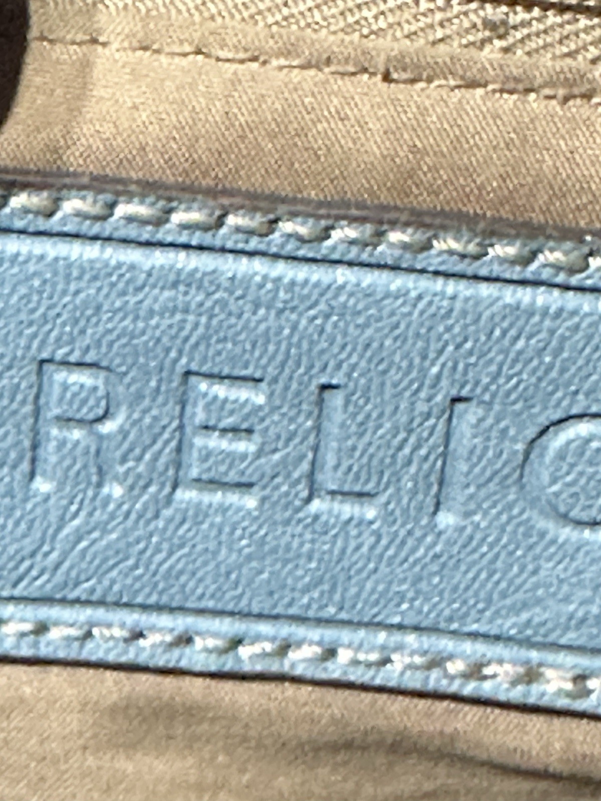 Relic Blue Zip Shoulder Bag Logo Stitching Inner Outer Pockets Women’s