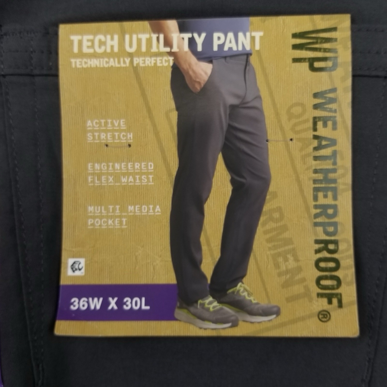 Weatherproof WP Mens 36X30 Charcoal Classic Fit Active Stretch Tech Utility Pant