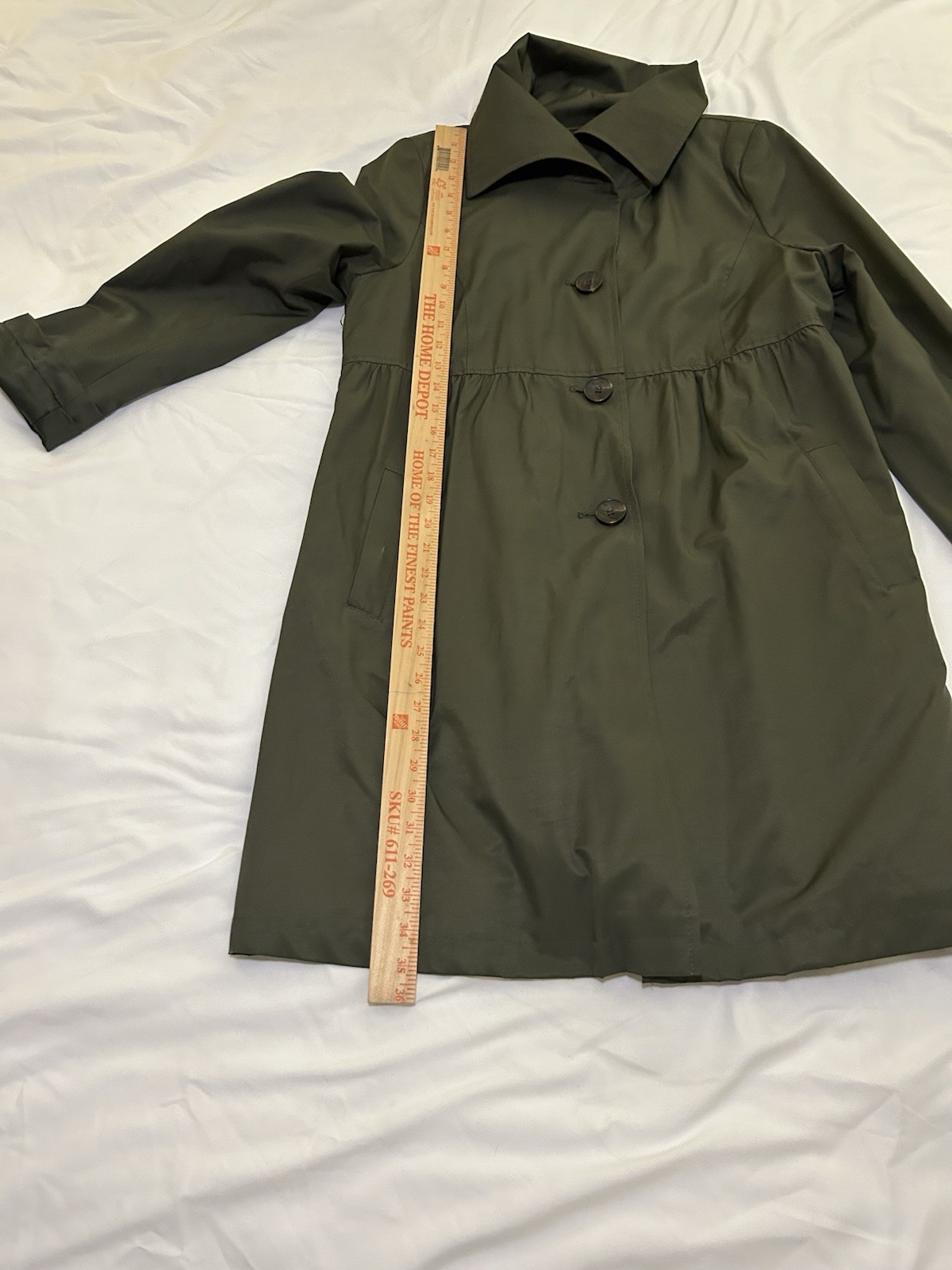 DKNY Womens L Olive Green Raincoat Lightweight Lined A Line Trench Coat