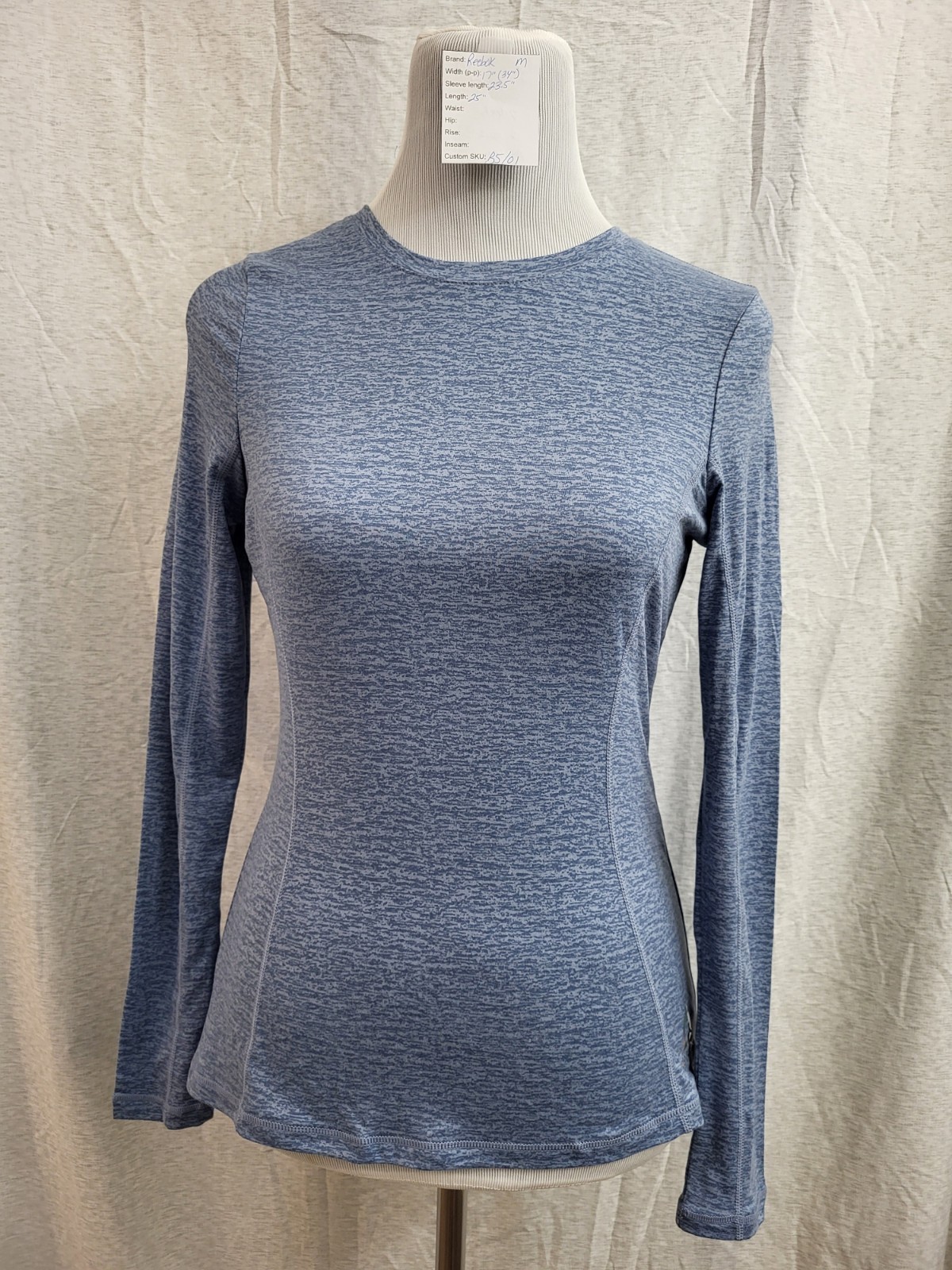 Reebok Women’s Blue Heather Long Sleeve Soft Underwear Top Logo Casual Size Med
