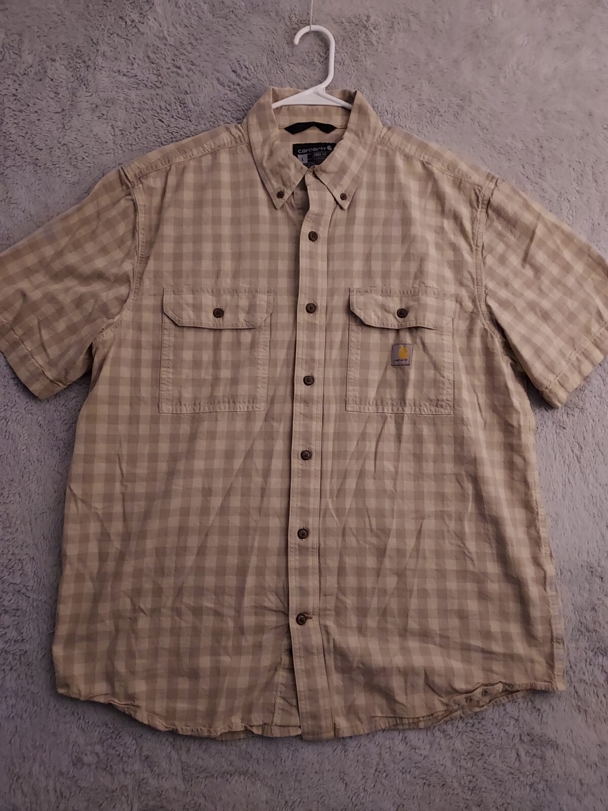 Carhartt Shirt Mens Large Midweight Casual Workwear Beige Loose Fit Work XL