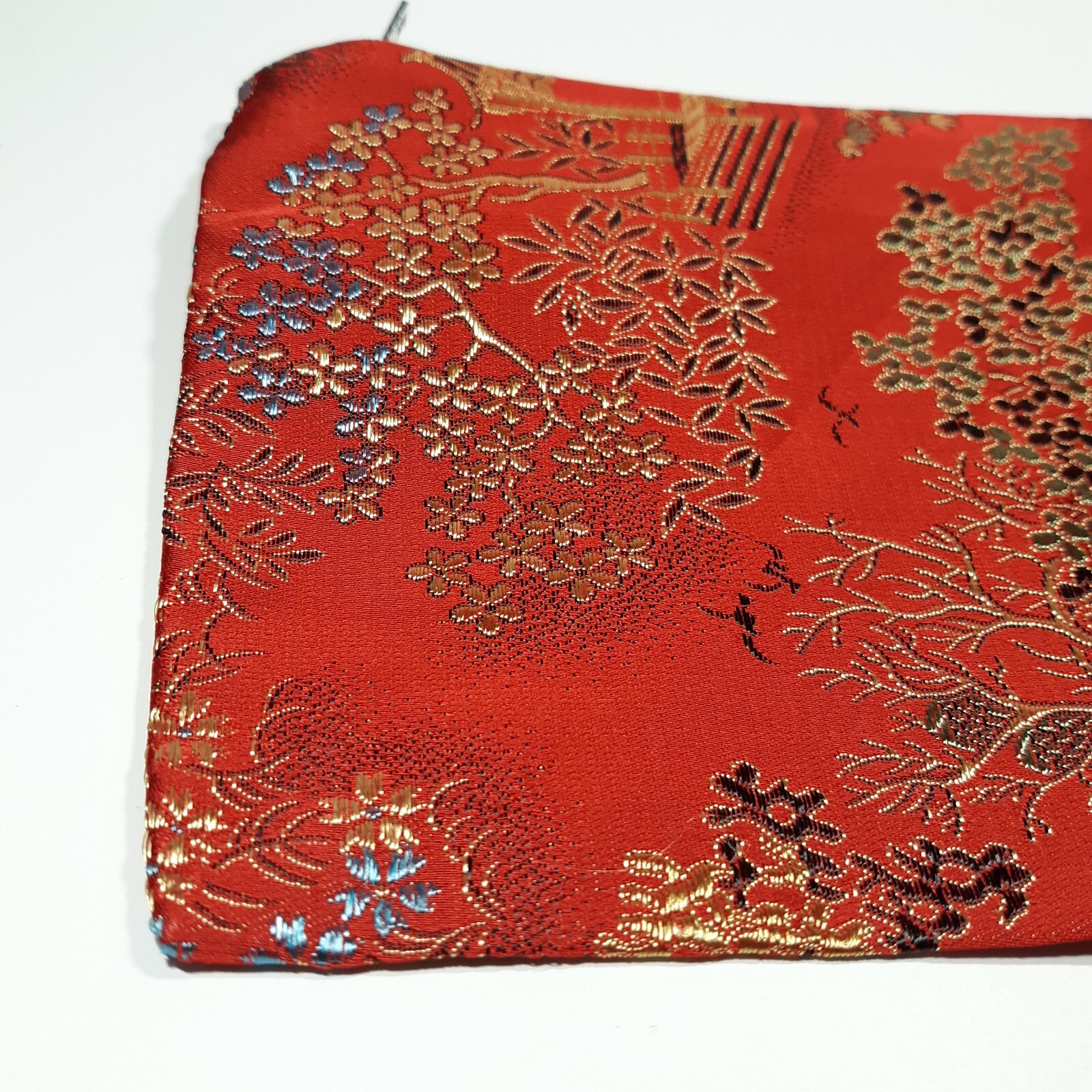 VINTAGE COSMETIC PURSE ACCESSORY SET RED SILK ORIENTAL PRINT + Lipstick Holder