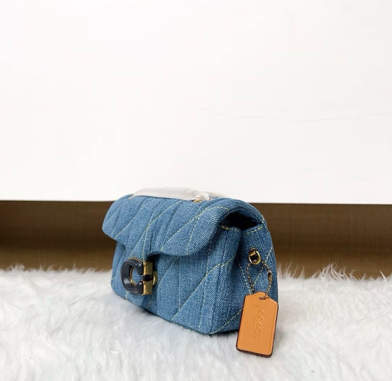 COACH CR704 Tabby 26 Quilted Denim Shoulder Bag Indigo Blue Crossbody Outlet NEW