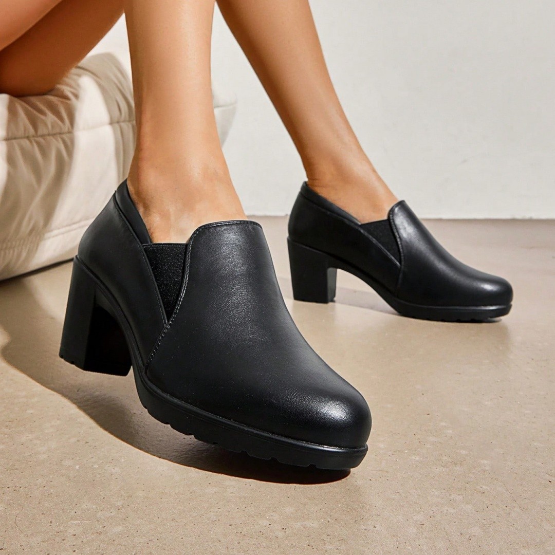 Women Dress Pump Shoes Low Chunky Block Heel Slip On Work Office Business Shoes~