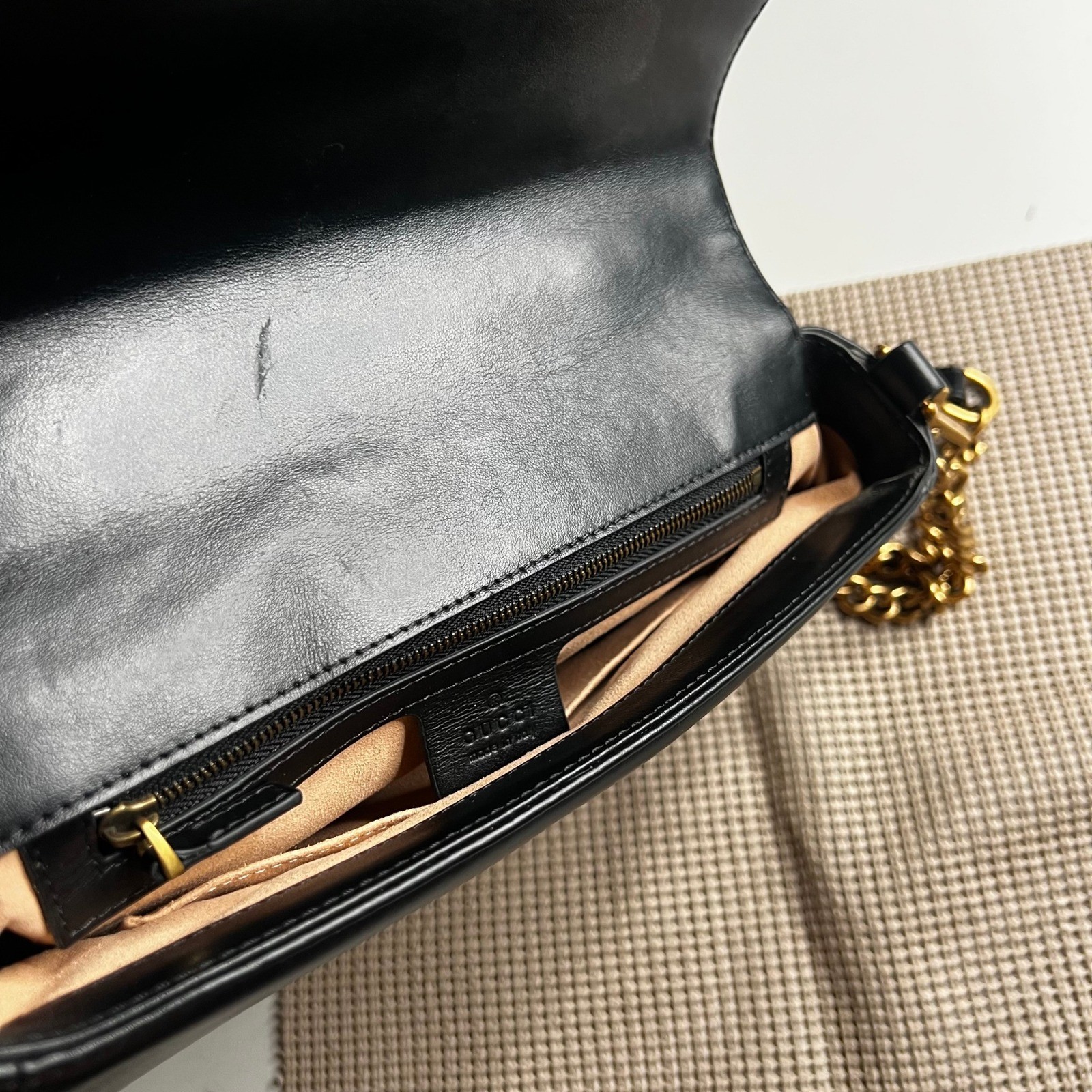 Gucci GG Marmont Matelasse Black Leather Top Handle Bag 498110 Small