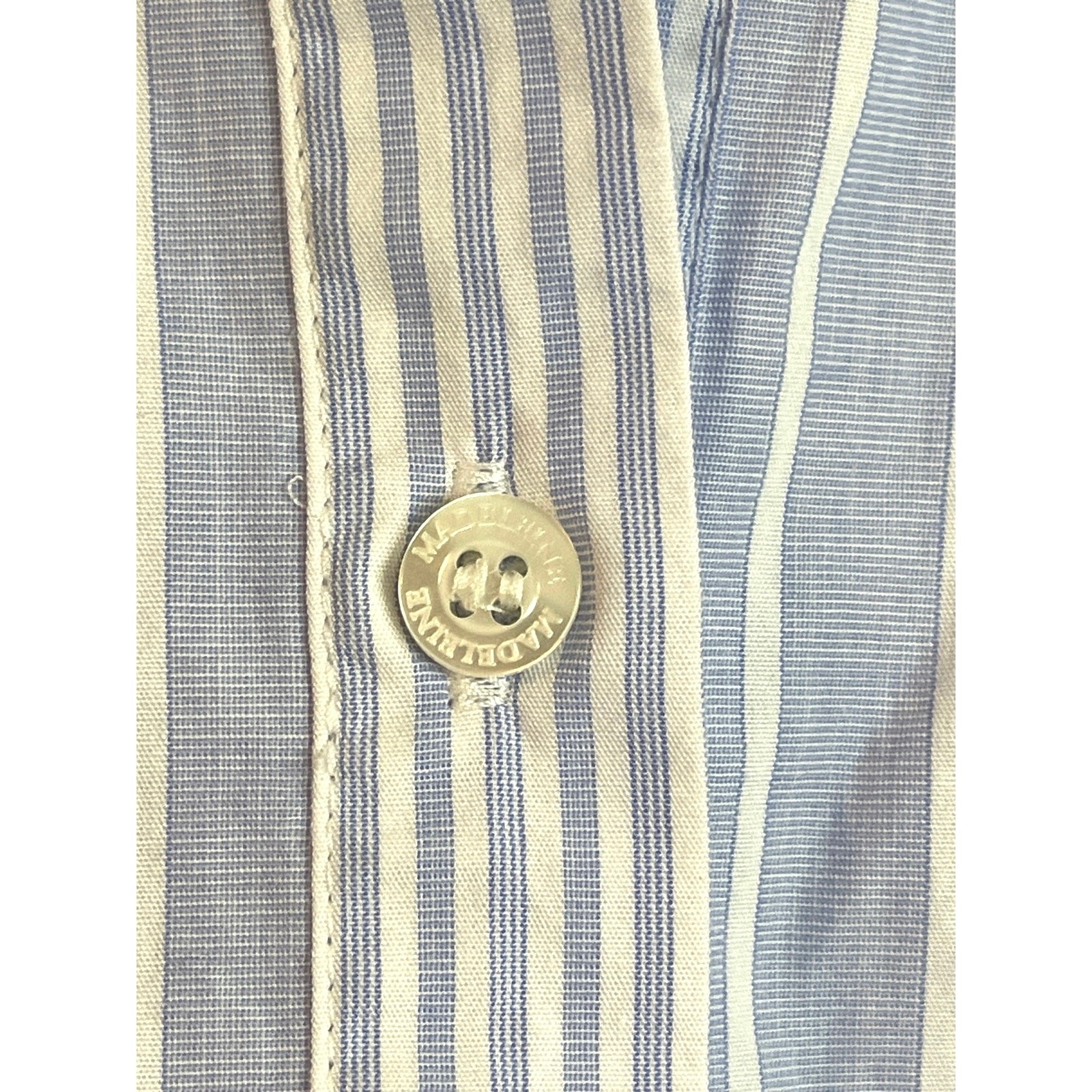 MADELEINE Mode GmbH Blue & White Striped Button Up 3/4 Sleeve Shirt | Size 16