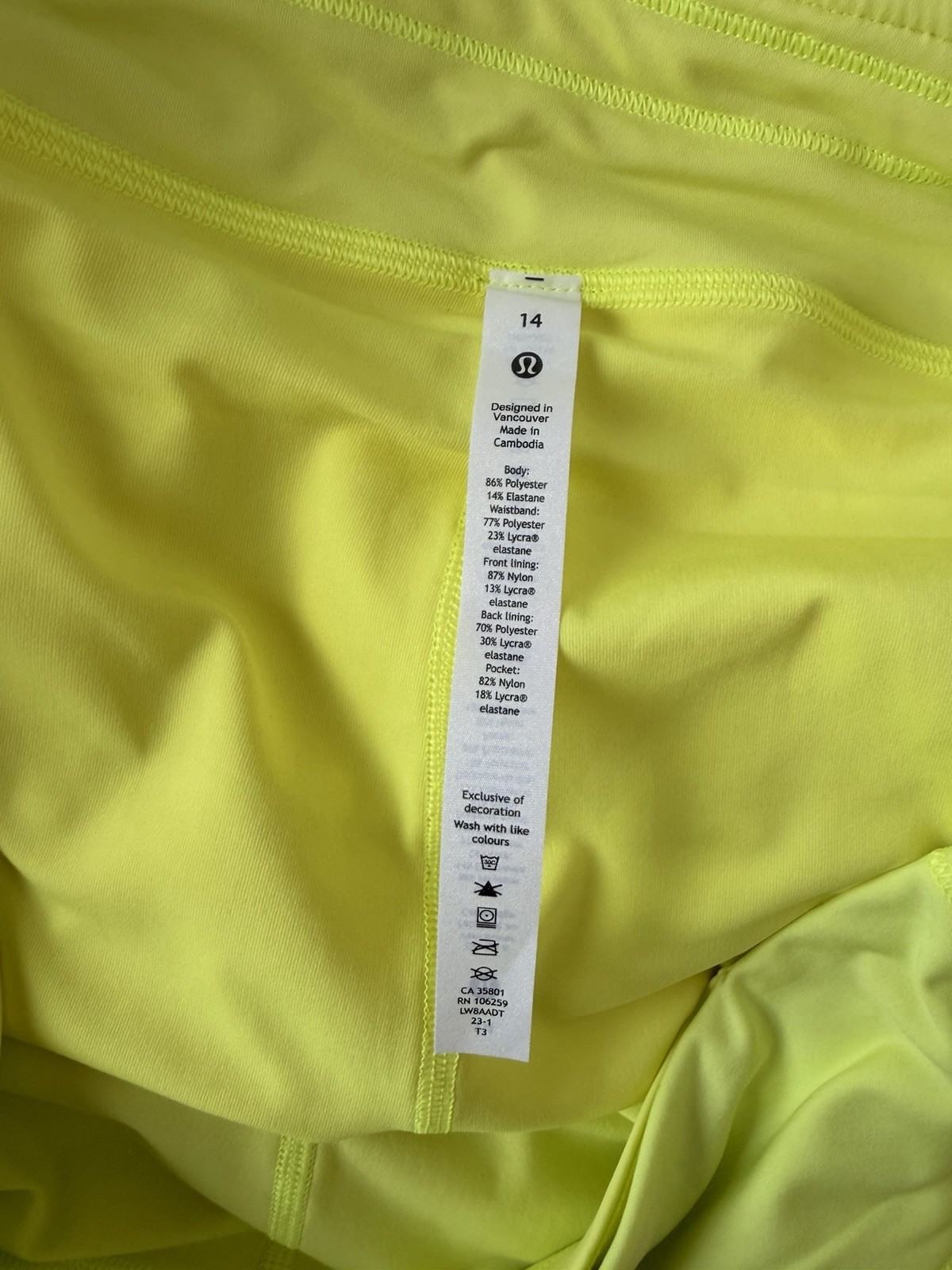 Lululemon Pace Rival Mid-Rise Skirt Skort Electric Lemon Yellow Size 14