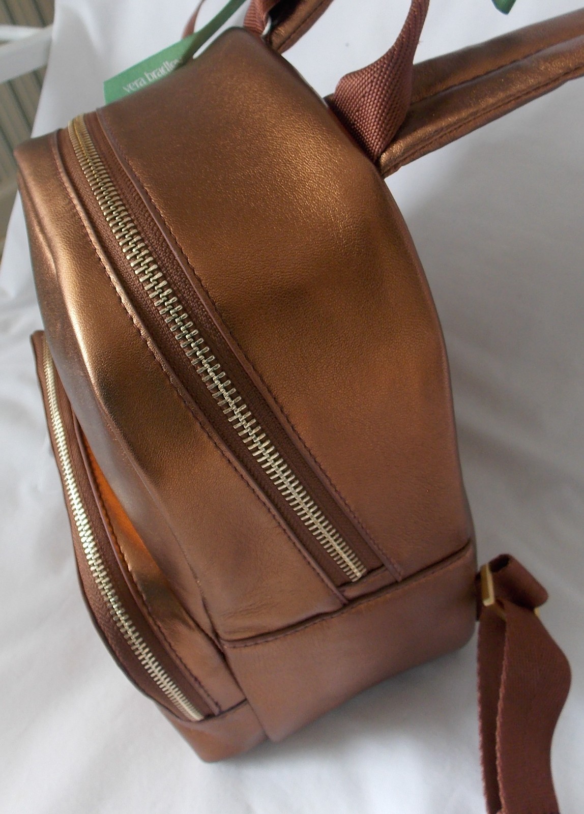 Vera Bradley BRONZE METALLIC Mini 8.75″ HIGH Banbury Leather backpack NWT