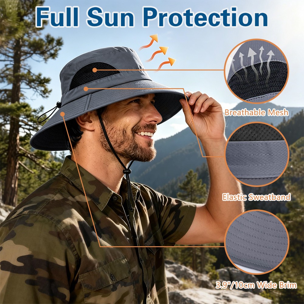 Wide Brim Sun Hat UV Protection Bucket Cap Foldable Fishing Hiking Beach Safari