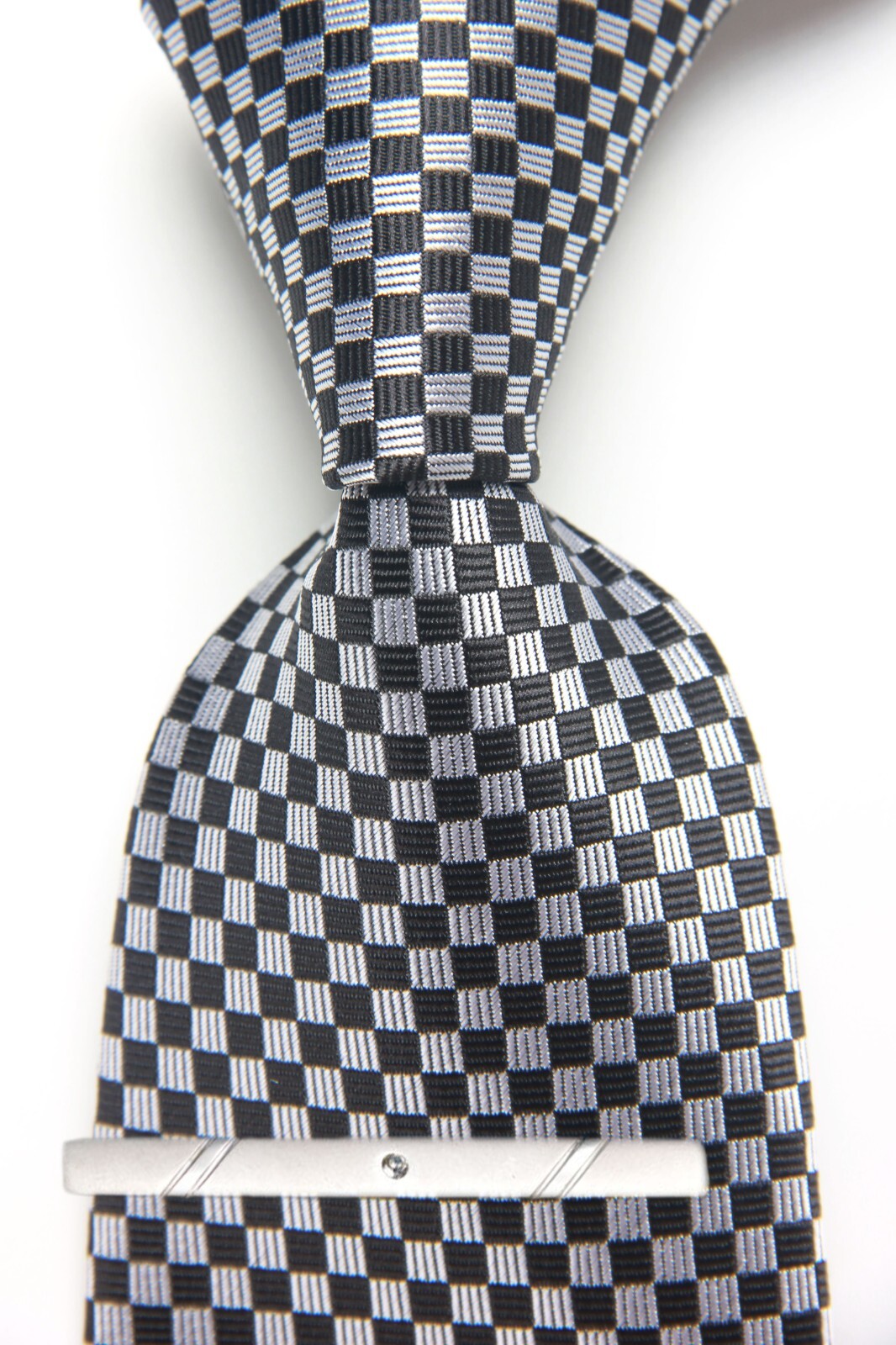 New Classic Plaids Checks White Black JACQUARD WOVEN 100% Silk Men’s Necktie Tie