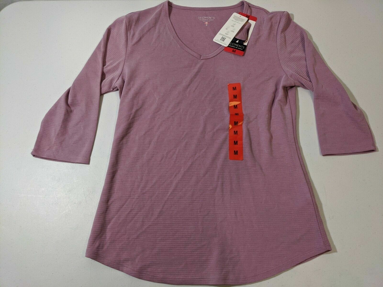 Seg’ments Women’s Textured V-Neck 3/4 Sleeve Tee-Shirt Tencel Fabric Rose M