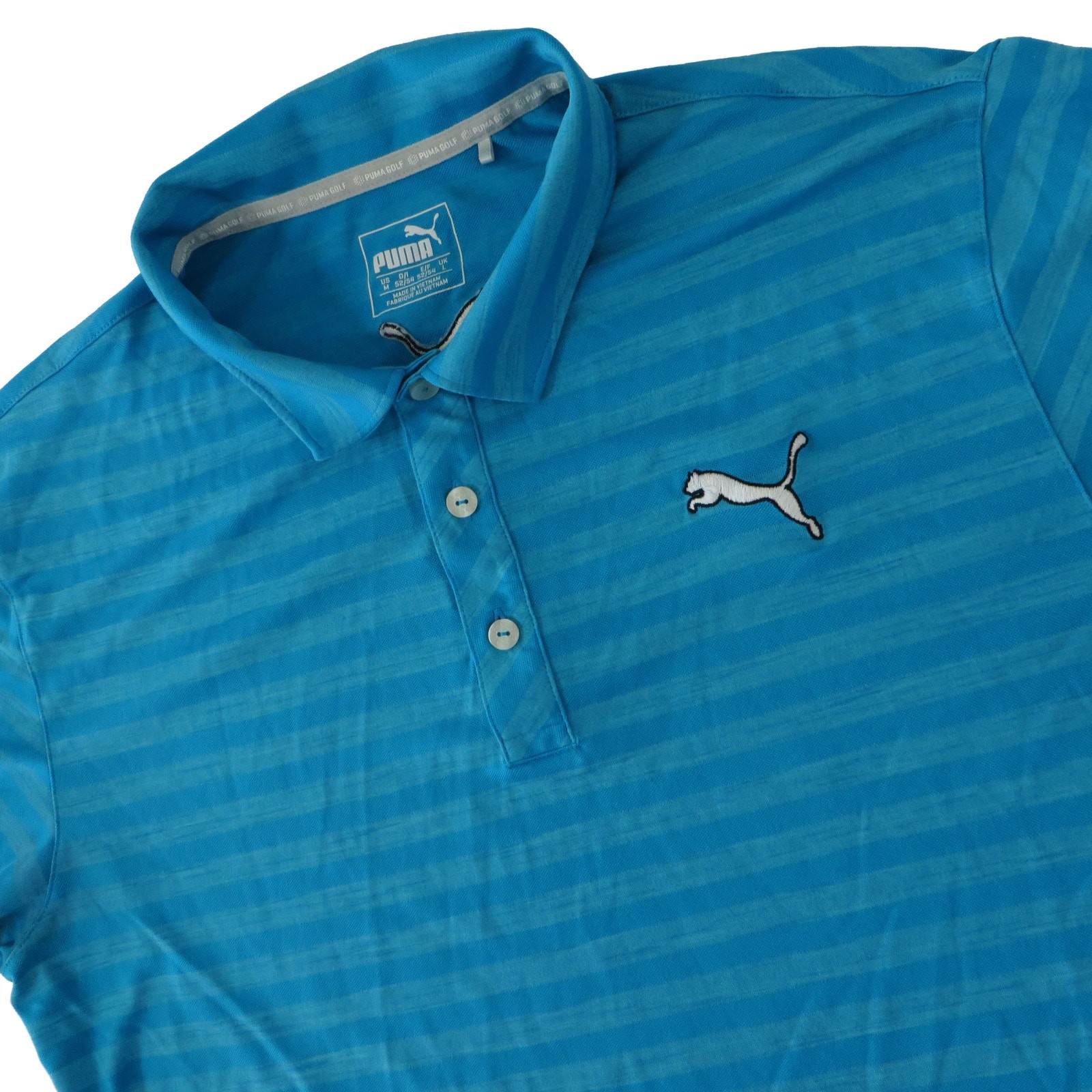 PUMA Cobra Tour Performance Stretch Striped Blue Golf Polo Shirt Men’s Medium