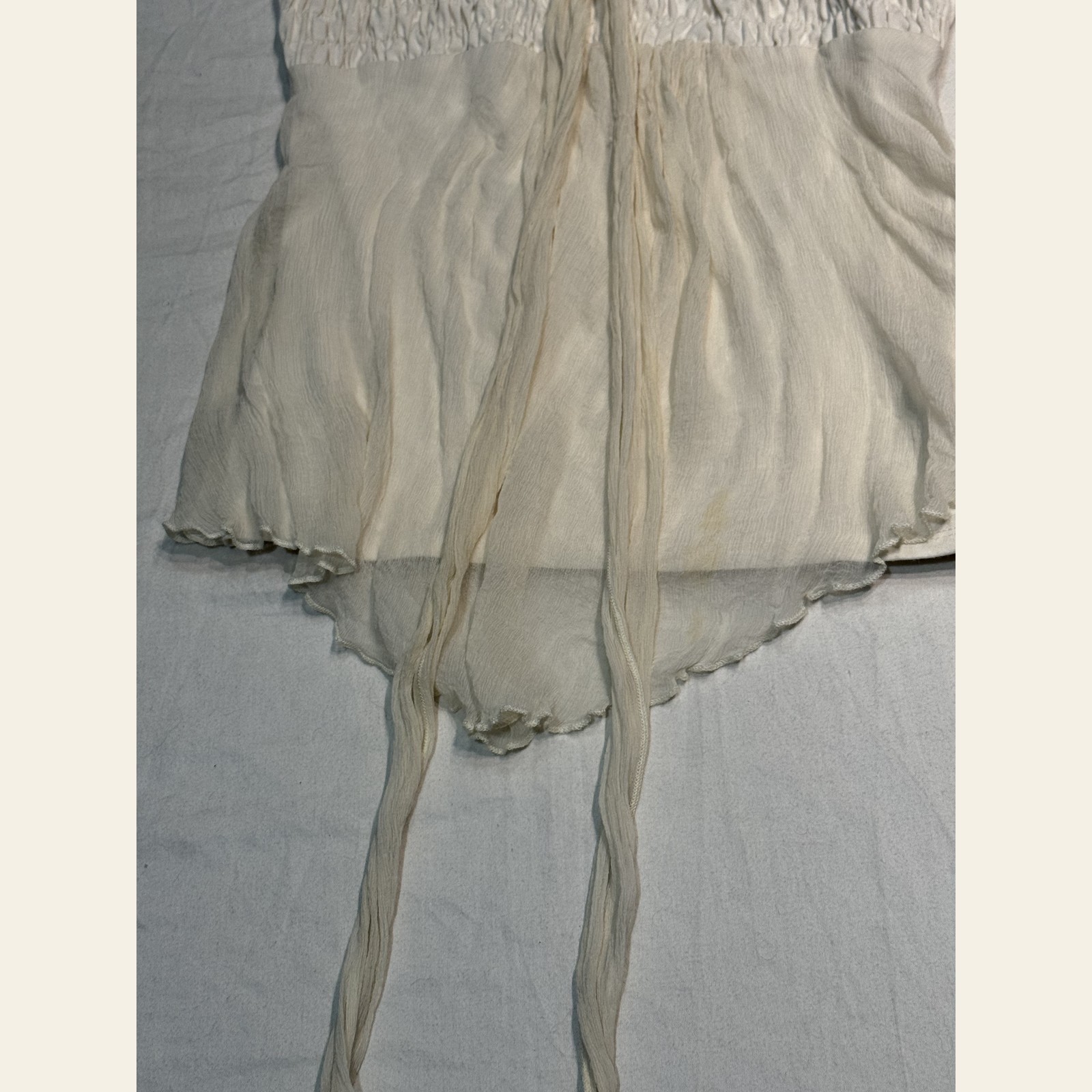 Morgan De Toi Ivory Gauze Smocked Strapless Halter Top Y2K France XS S