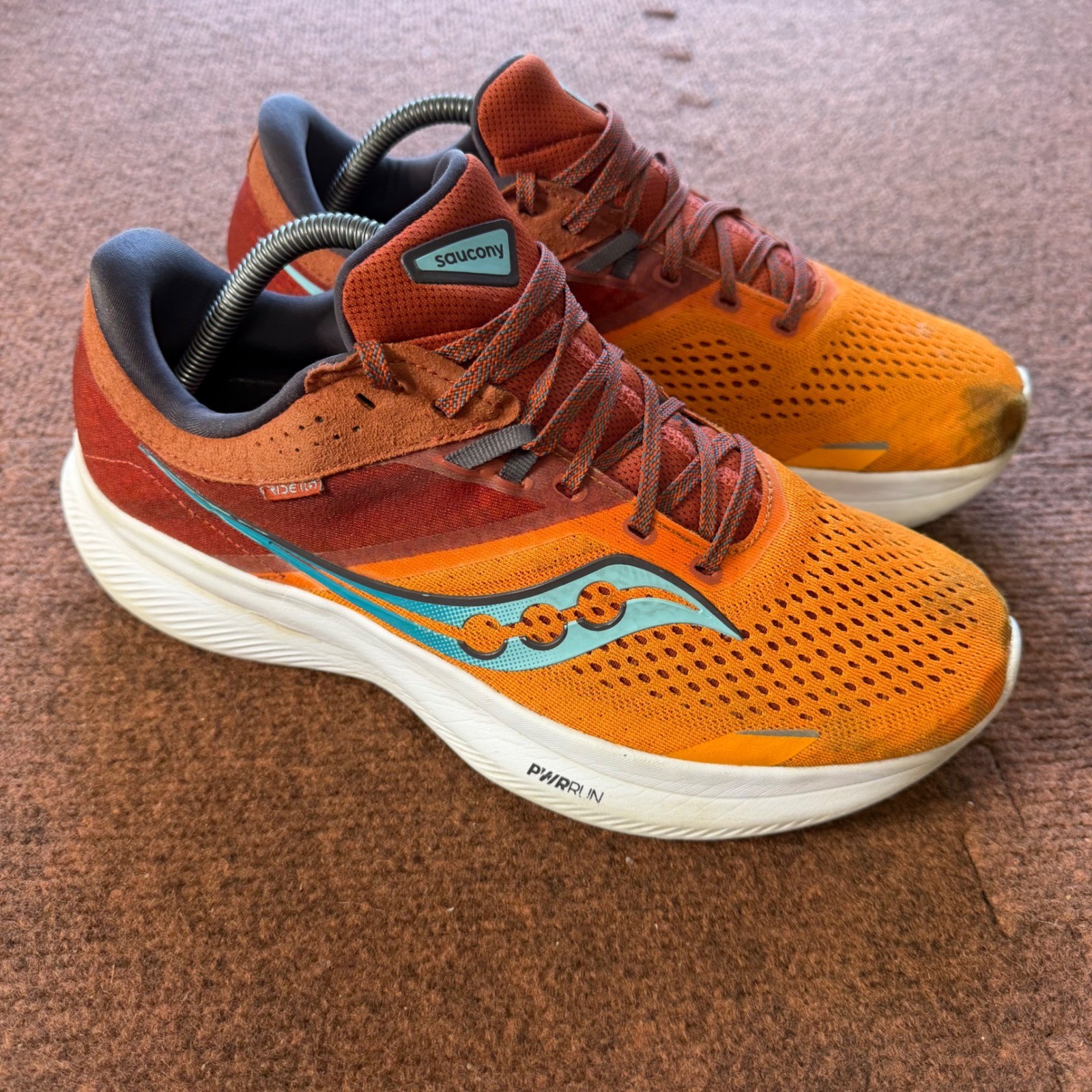 C+ Saucony Ride 15 Mens Running Shoes Orange Red PWRRUN Sneakers S20729-25 gym