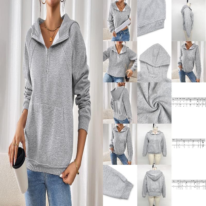 Women’s Long Sleeve Hooded Solid Color Pullover Sweatshirt for Autumn and Winter