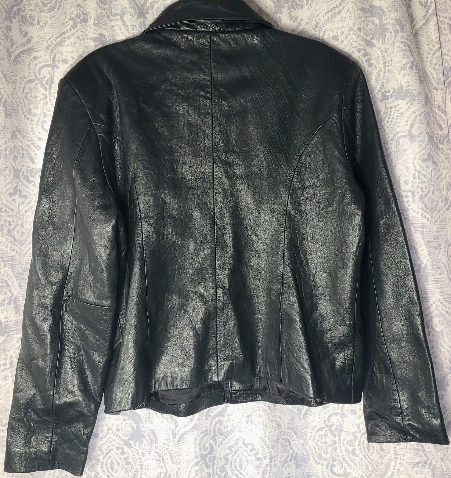 Jones Wear Sport Genuine Leather Womans XL Jacket Black Zip Front Moto EUC