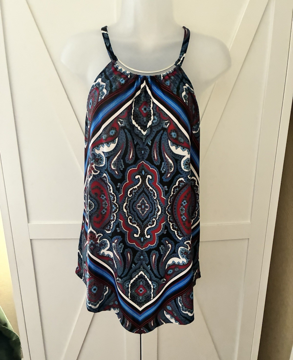 INC International Concepts Paisley Chiffon Halter Sleeveless Pullover Tank L