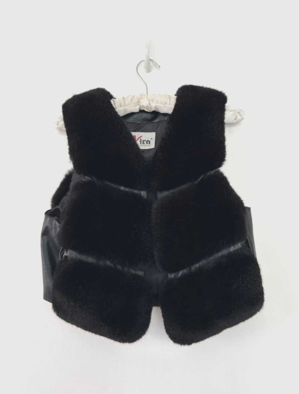 Yira Gilet Women’s Faux Fur Faux Leather Black Soft Fluffy Short Size L