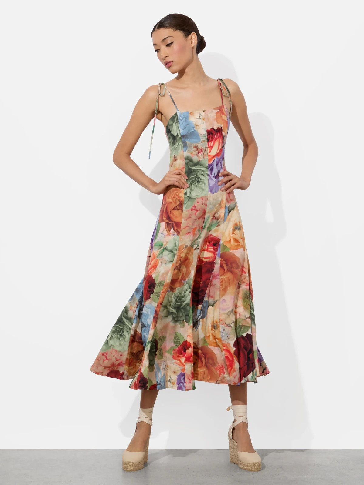 ALICE & OLIVIA (4 ) JEANETTE PANELED STORM FLORAL MIDI DRESS NWT MSRP$595