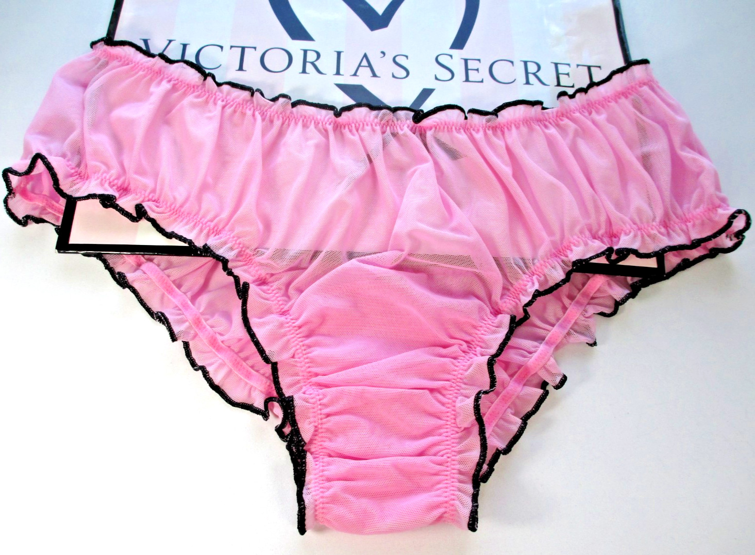 VICTORIA’S SECRET PINK Cheeky Panty S M L XL Pink NWT Flutter Ruffle Mesh VS