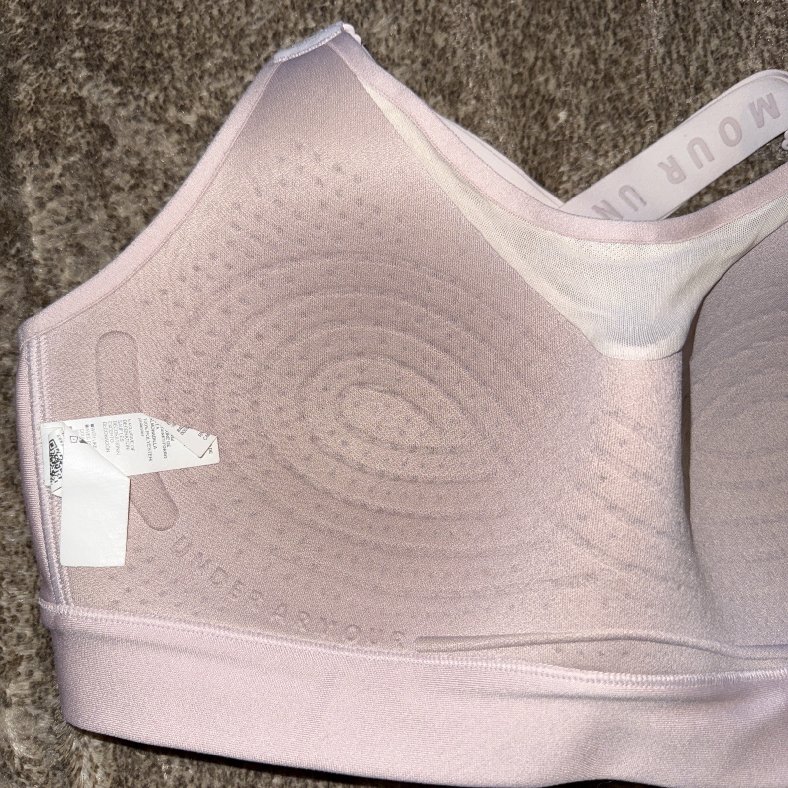 Pre Owned Under Armour Nude Beige Crossback Fitted Sports Bra Logo Large L
