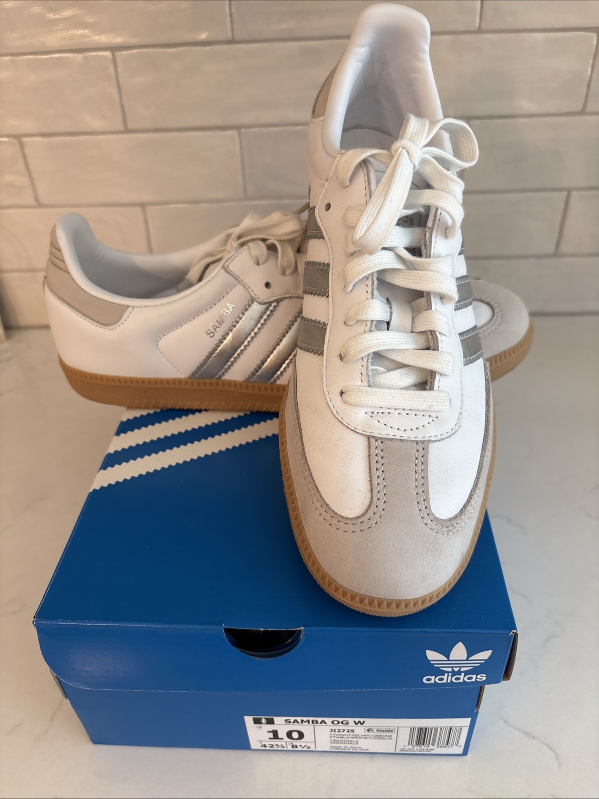 Size 10 – adidas Samba OG White Silver Metallic Grey W