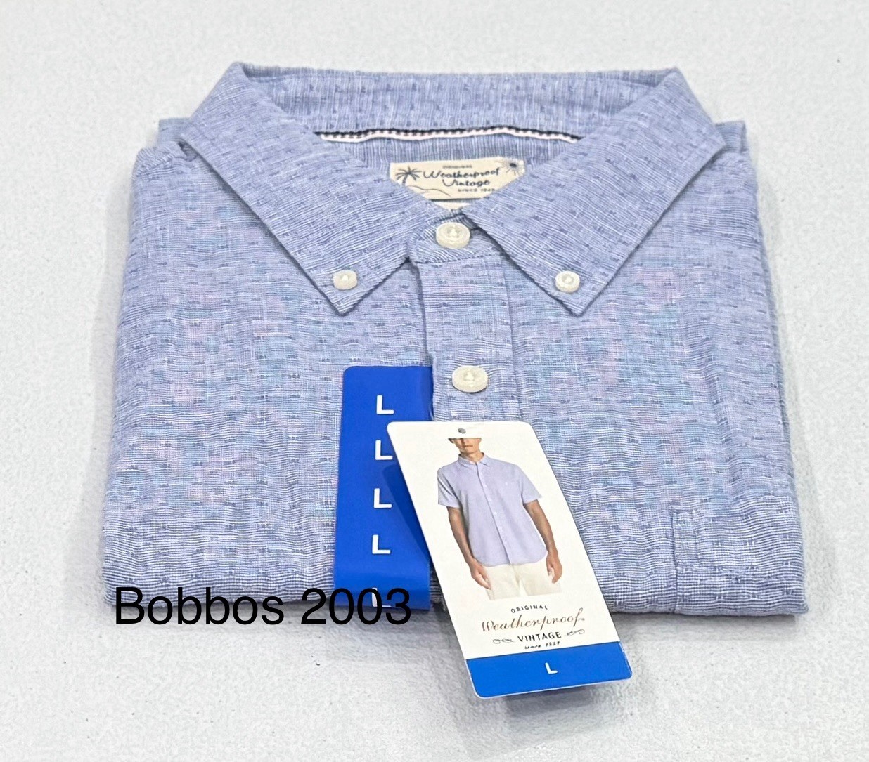 Weatherproof Vintage Men’s Washable Linen Short Sleeve Woven Shirt, Blue, L