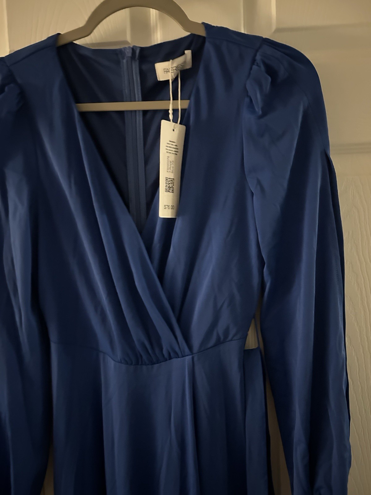 ASTR the Label Blue Chiffon Maxi Dress XS V-Neck Puff Sleeve Pleated Lined