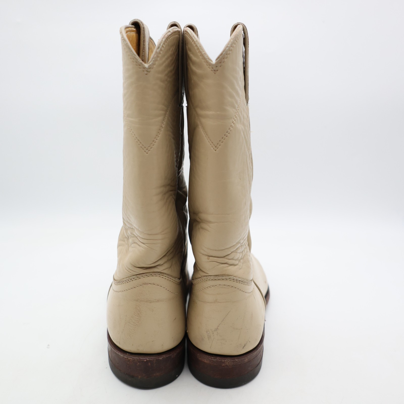 Justin Beige Leather Women’s 6.5 B Roper Western Cowboy Pull On Boots USA L3066