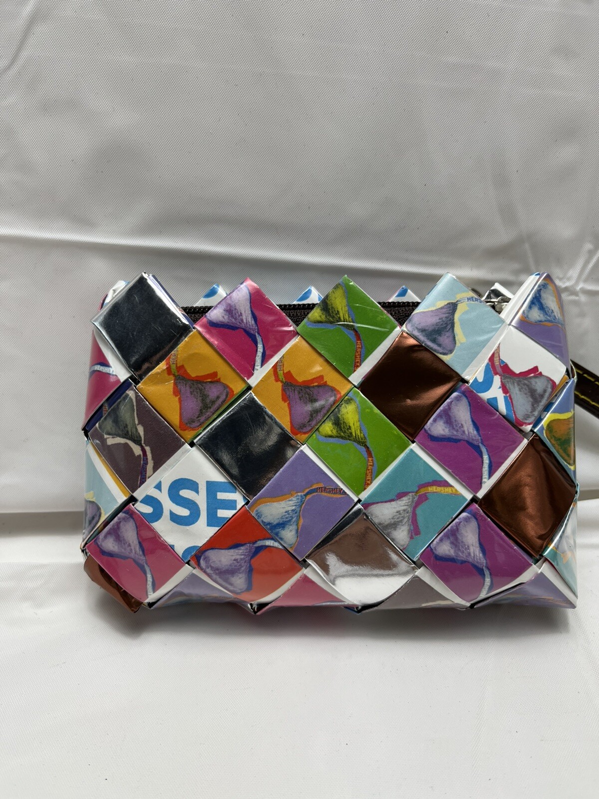 Festive “Kisses” Nahui Ollin Recycled Multicolored Pouch EUC 6” x 3.5”