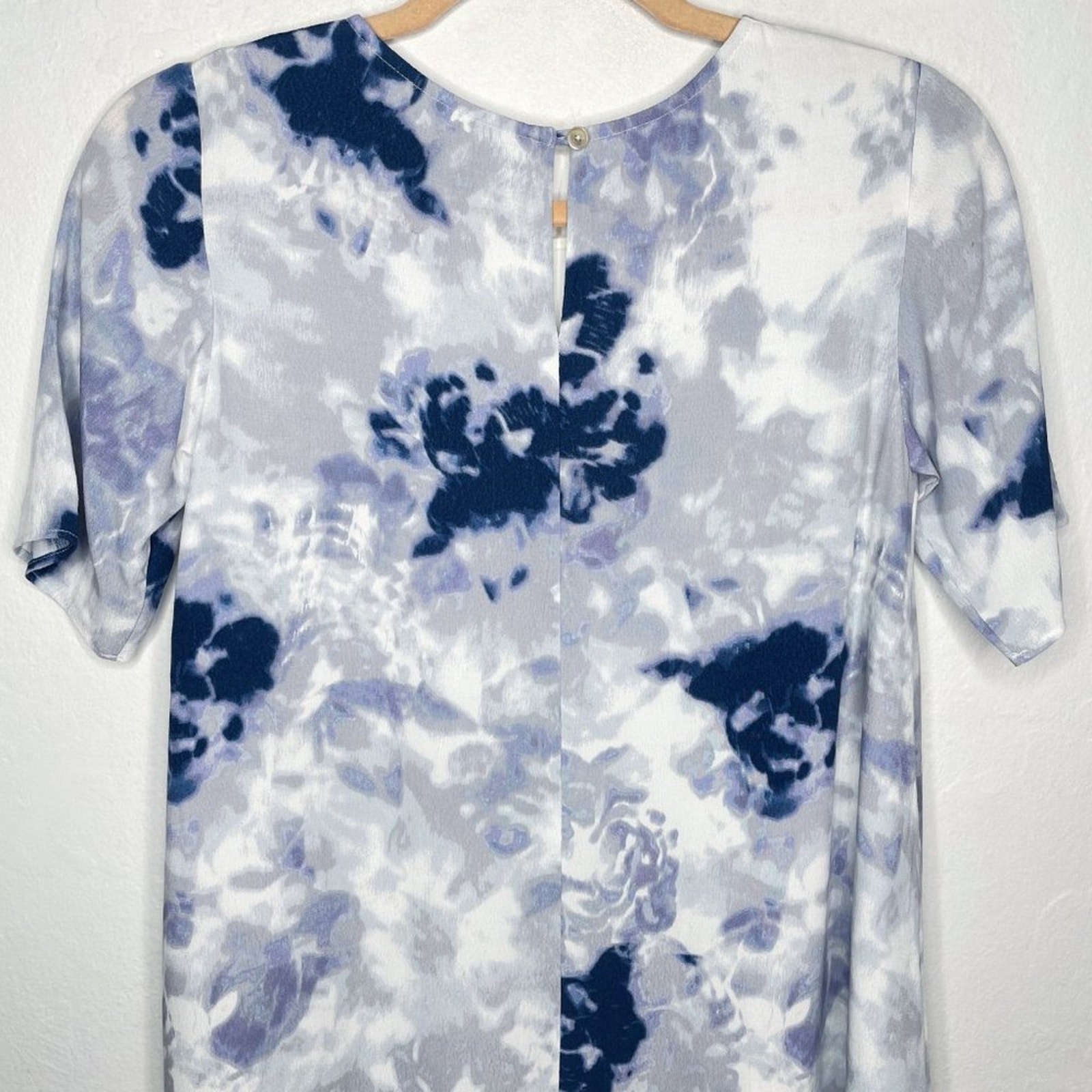 Aritzia Wilfred Tie Dye Blue White Short Sleeve Crepe T-Shirt Tunic Dress XXS