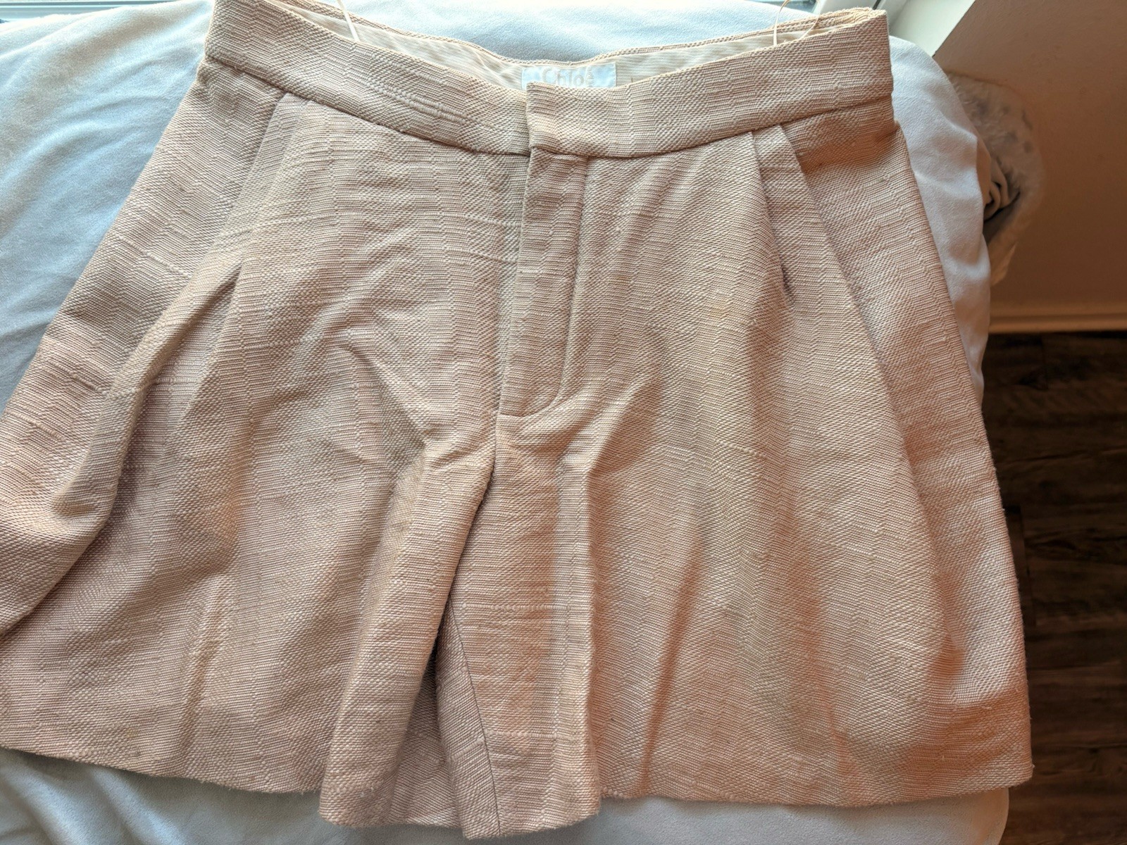 Auth CHLOE Beige Lining BELTED TWEED Shorts Pants 40 (L) Women’s Used