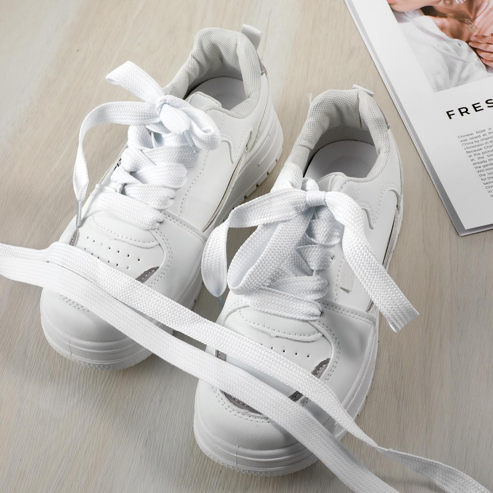 2 Pairs Fat White Shoe Laces for Sneakers, 3/4 2cm Wide Thick White Athletic