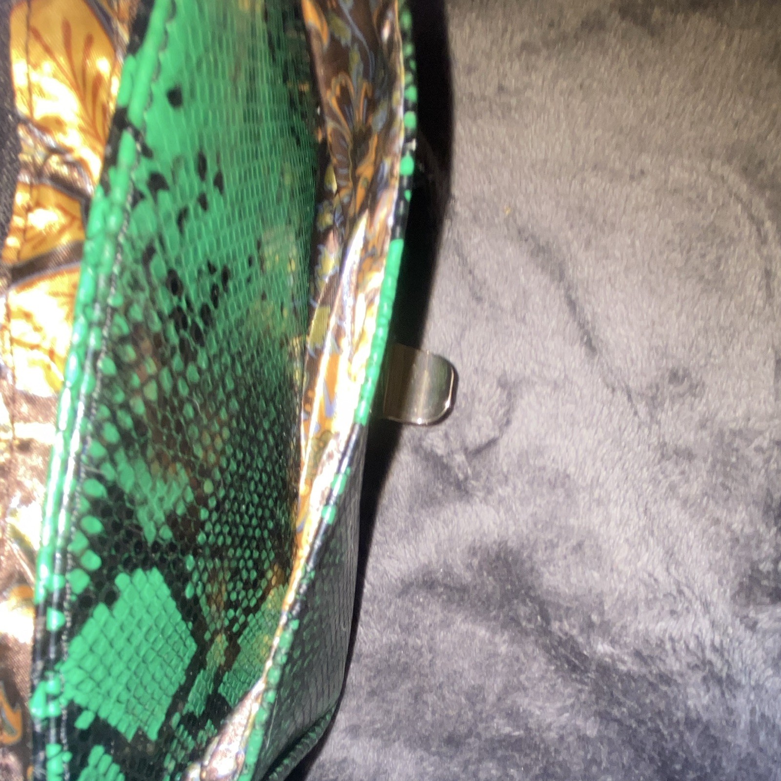 Charming Charlie Green/Black Snake Animal Print Shoulder Bag Gold Chain