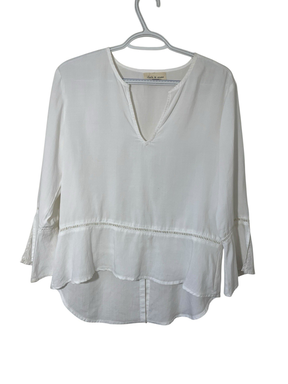 Anthropologie Cloth And Stone White Cotton Aria Henley S Bell Sleeve Split Back
