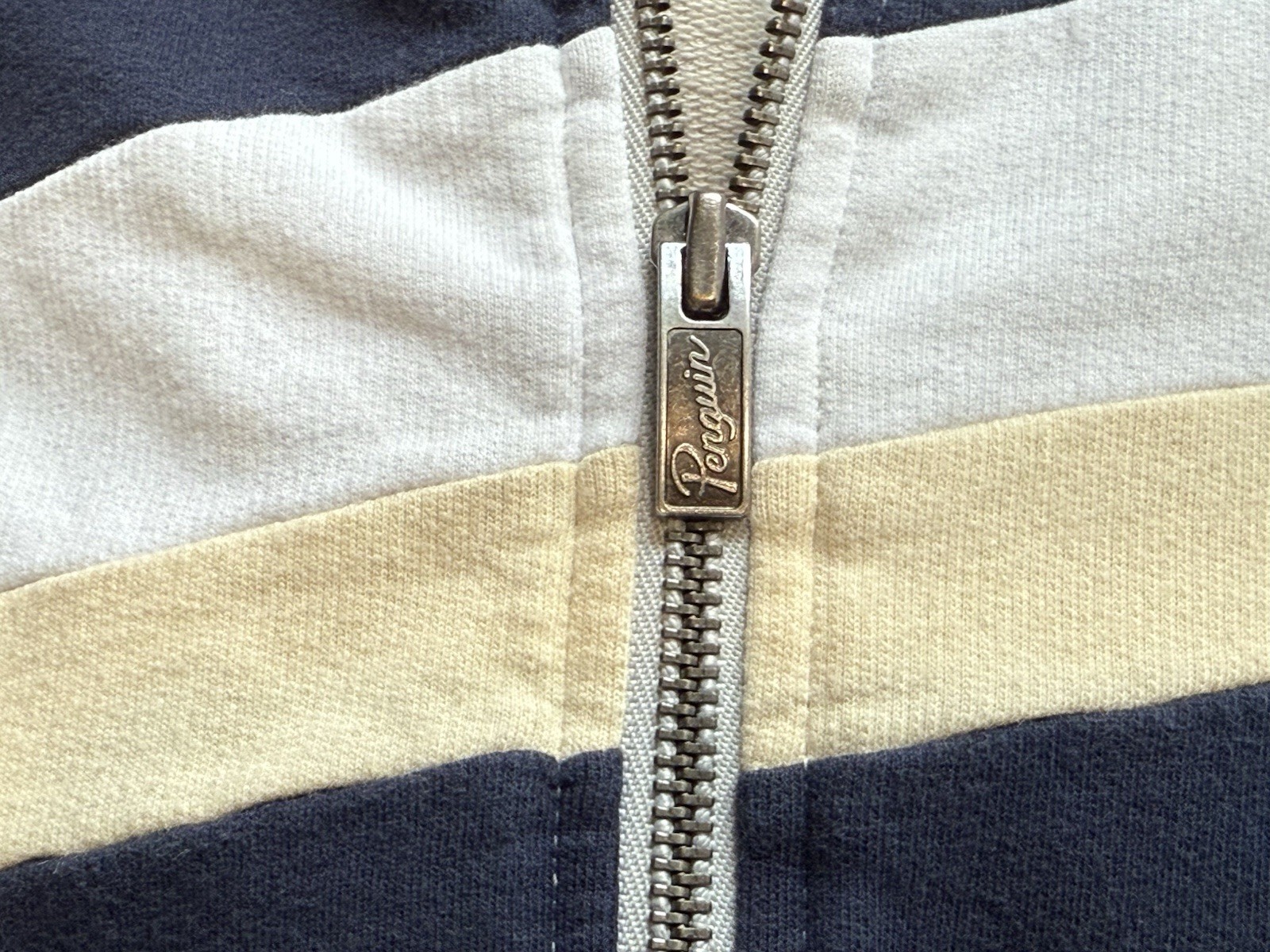Original Penguin Jacket Mens XL Beige Navy Stripe Full Zip Track Colorblock