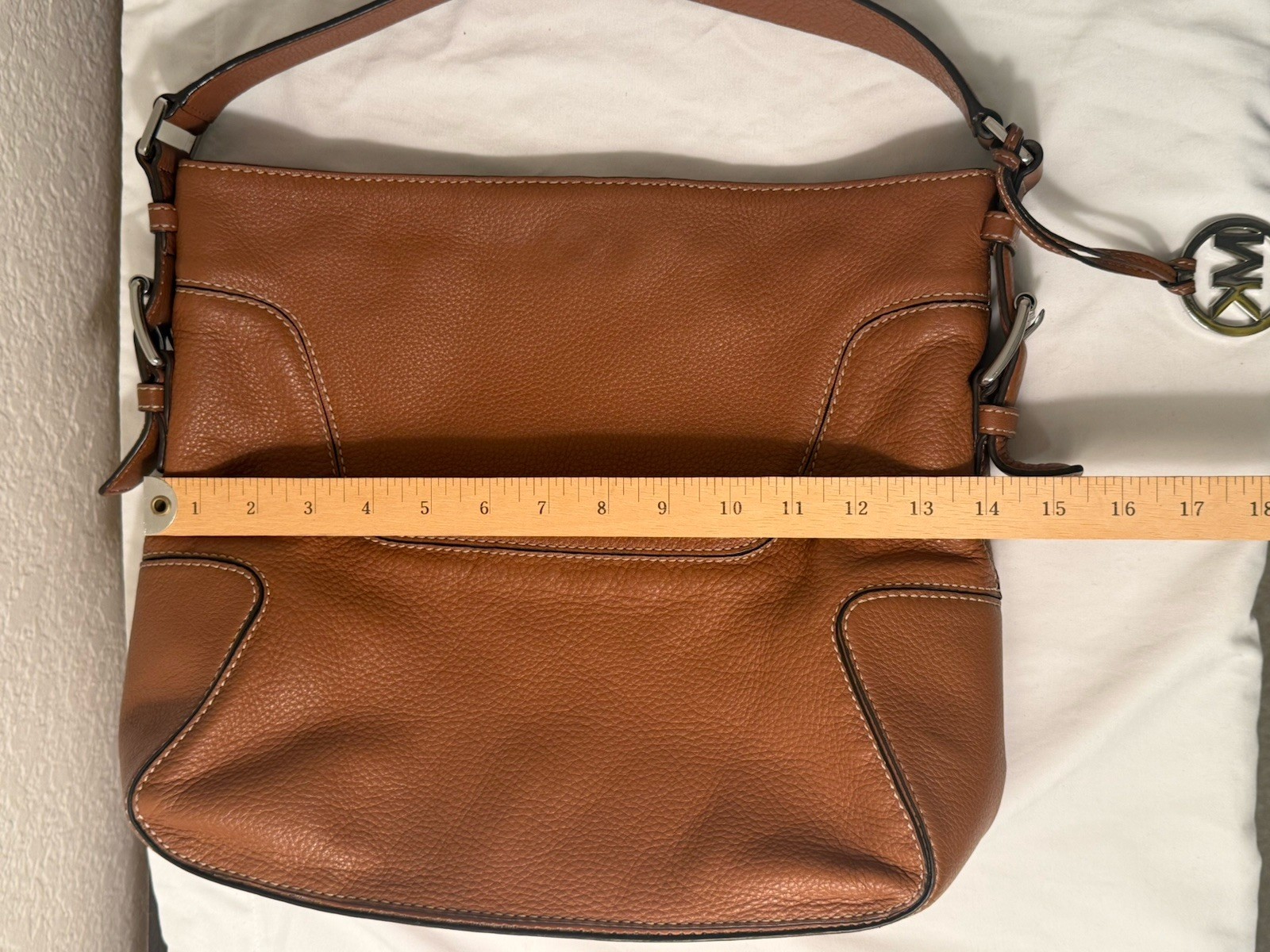 MICHAEL KORS Nolita Large Pebbled Leather Hobo Shoulder Bag Luggage Brown MK Vtg