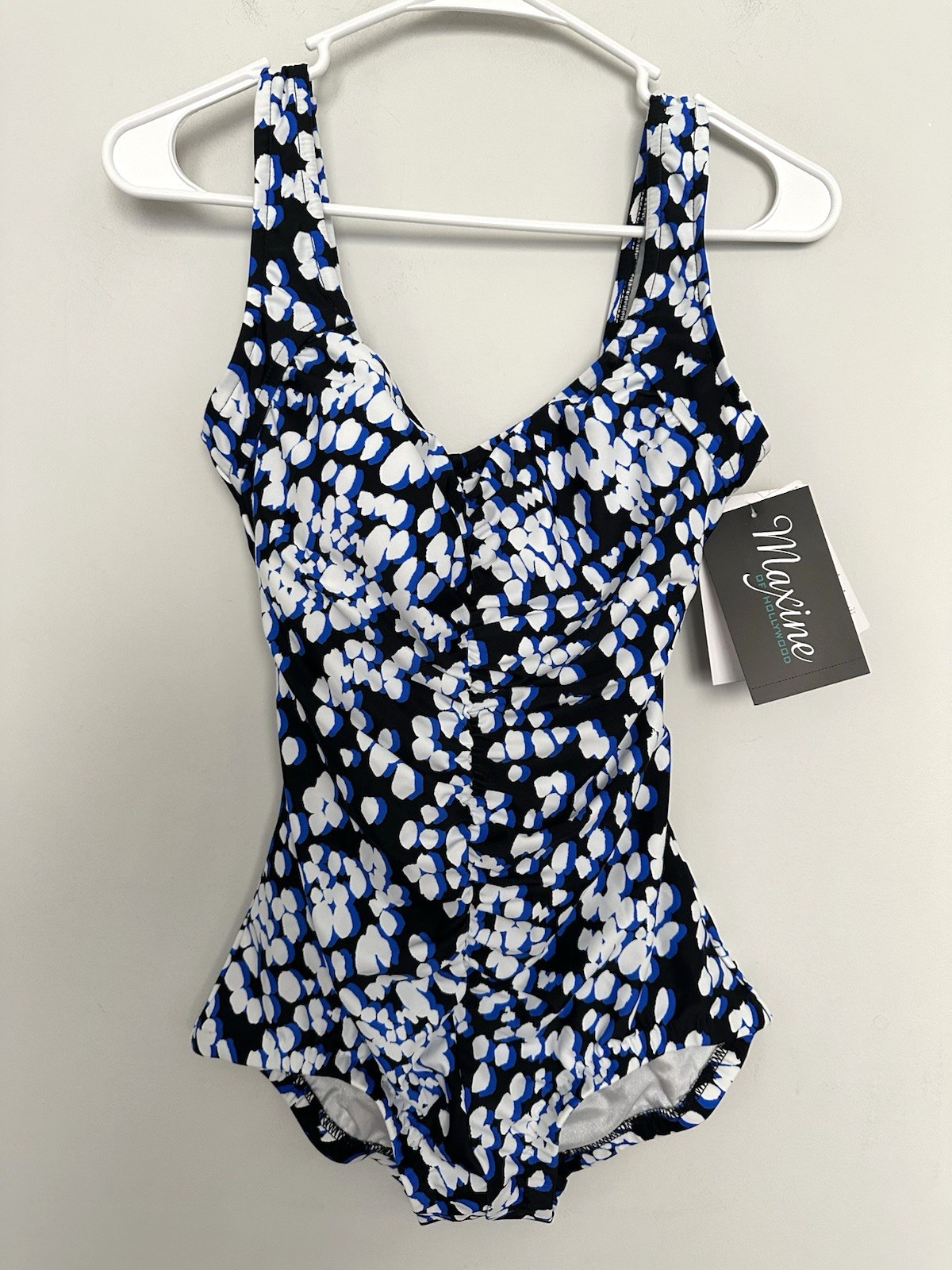 Maxine Of Hollywood Womens 14 Shirred Front Girl Leg One Piece Swimsuit New