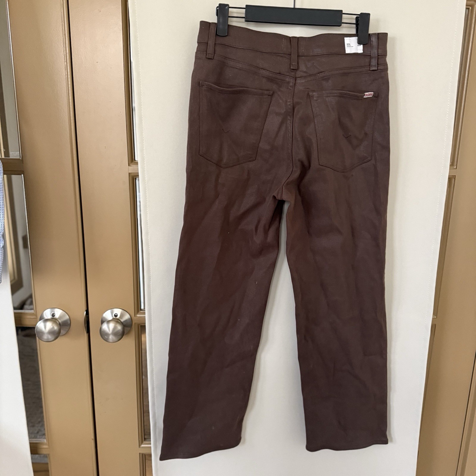 Hudson Womens 28 Brown Noa High Rise Straight Crop Coated Pants Bottoms