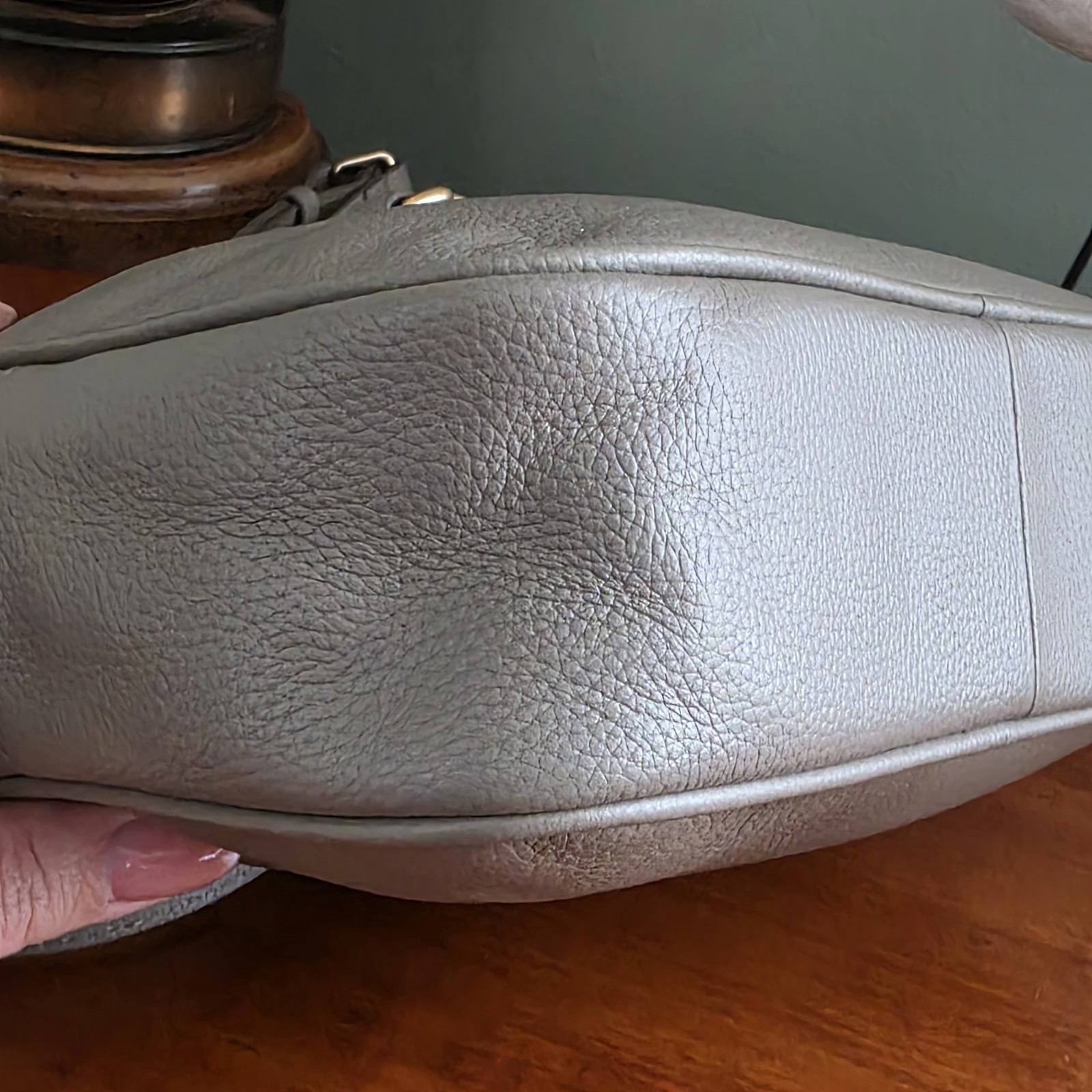 Sam Edelman Loraine Horsebit Taupe Pebbled Leather Camera Crossbody Bag