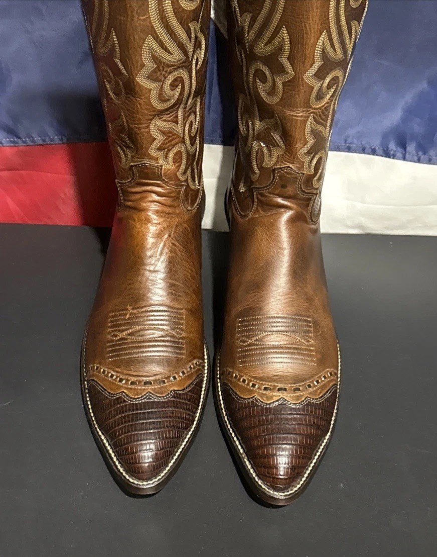 Justin Wing-Tip Western Cowboy Boots Lizard & Cowhide men’s Sz 11.5-B