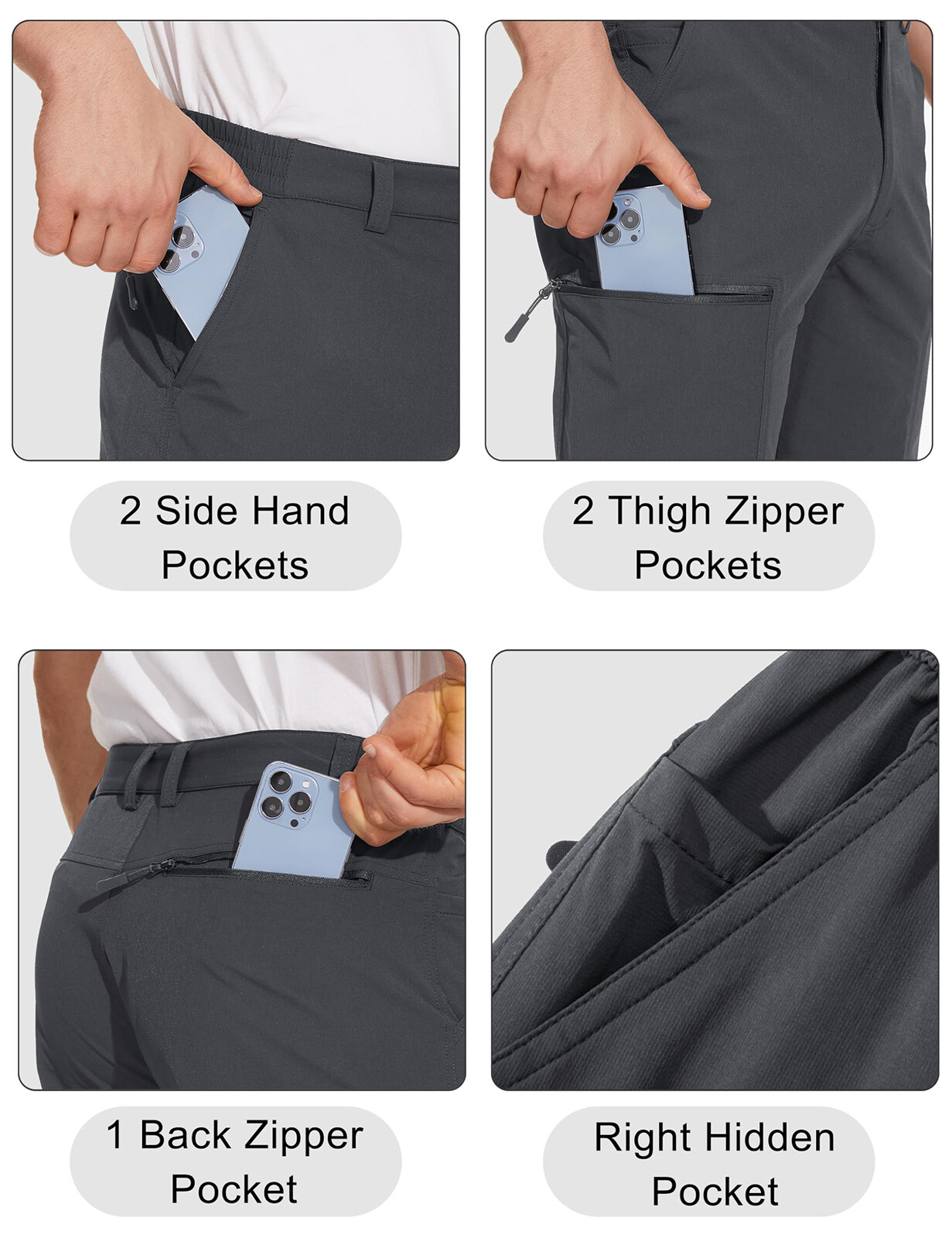Mens Lightweight Hiking Pants Quick Dry Cargo Work Ripstop Water Resistant Pants