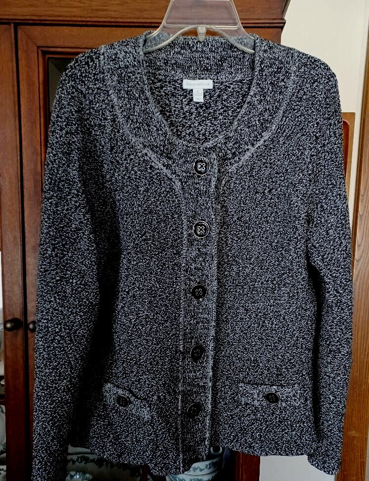 CHARTER CLUB BLACK WHITE CHARCOAL CARDIGAN SWEATER XL
